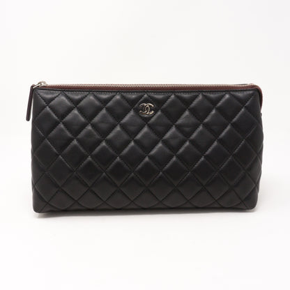 Quilted Toiletry Pouch Black Leather