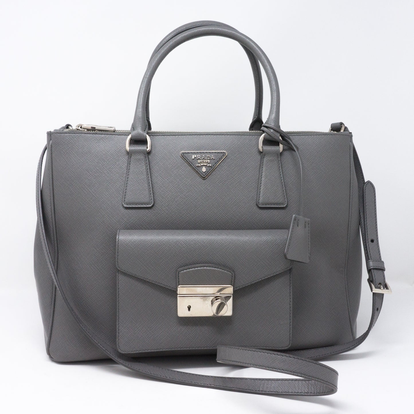 Galleria Front Pocket Grey Saffiano Leather