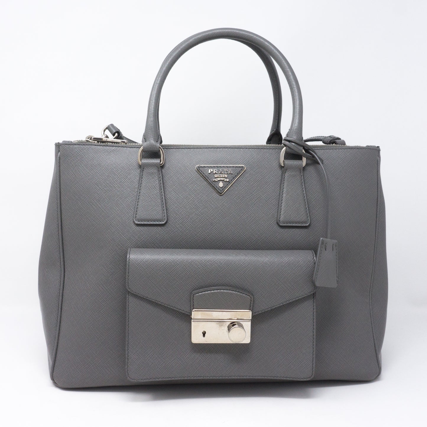 Galleria Front Pocket Grey Saffiano Leather