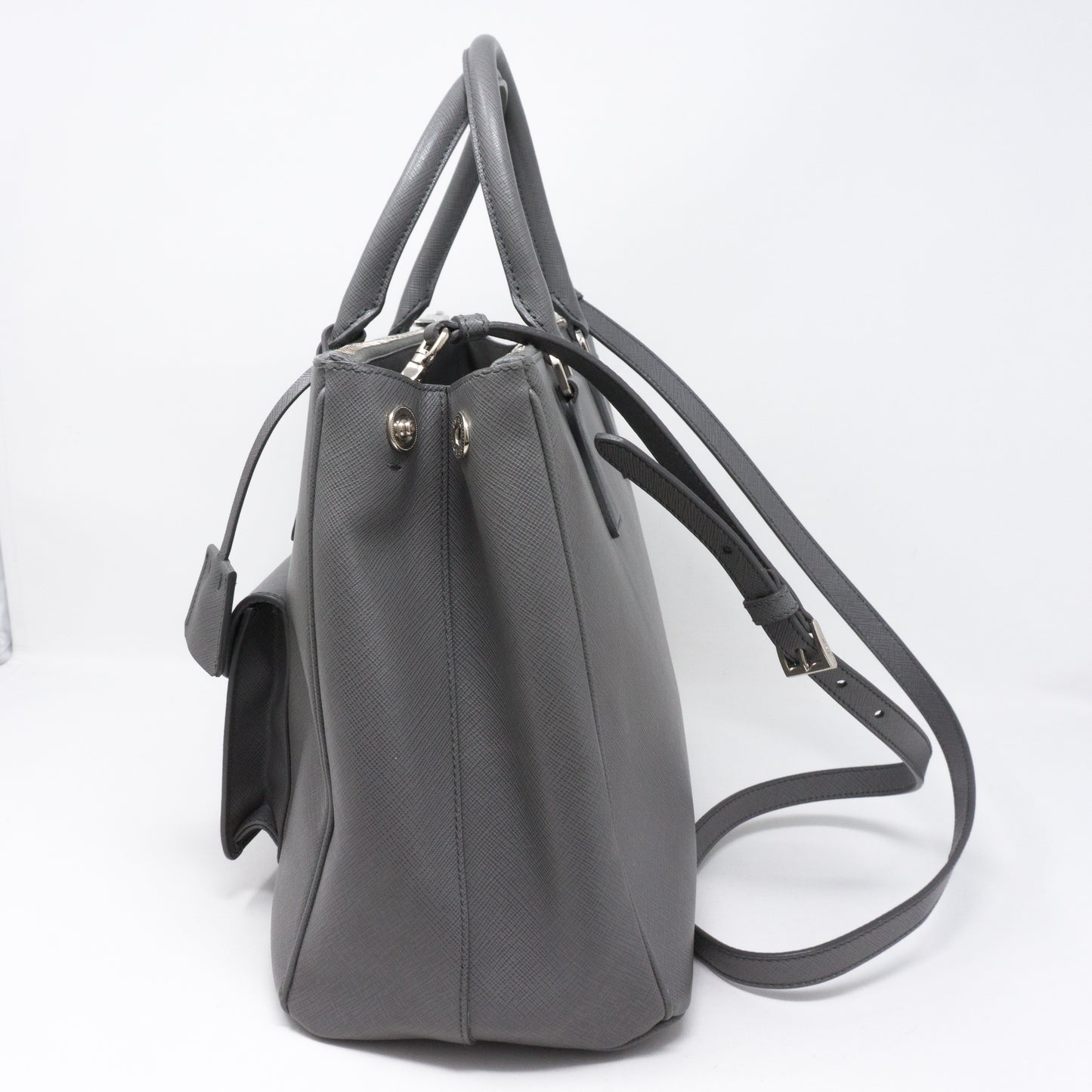 Galleria Front Pocket Grey Saffiano Leather