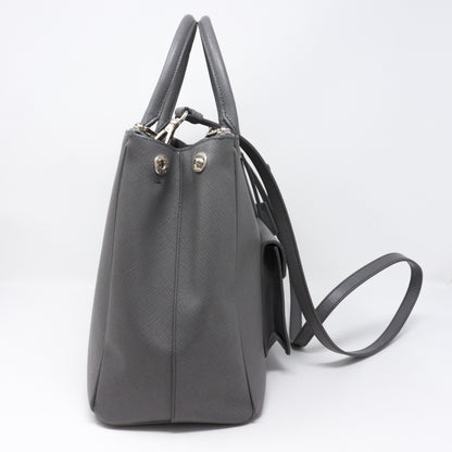Galleria Front Pocket Grey Saffiano Leather