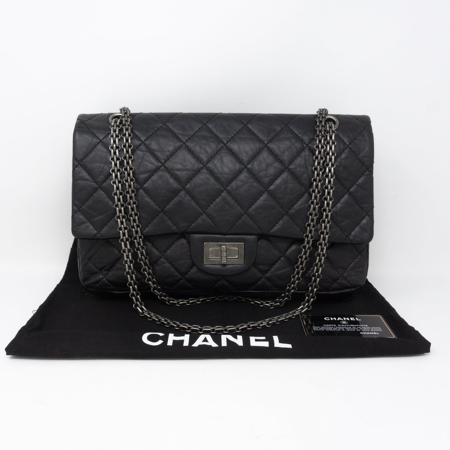 Reissue 2.55 227 Double Flap Bag Black Leather