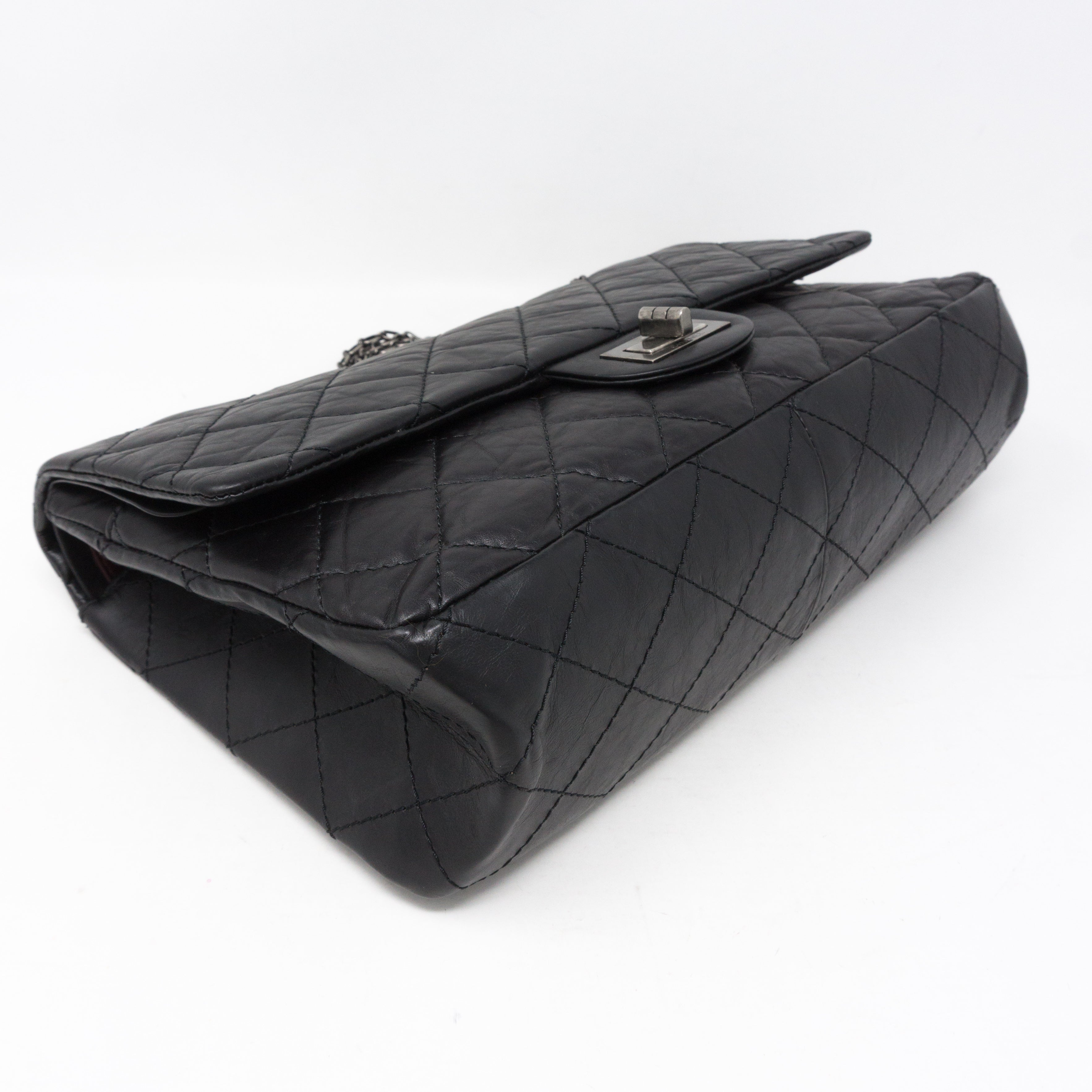 Reissue 2.55 227 Double Flap Bag Black Leather