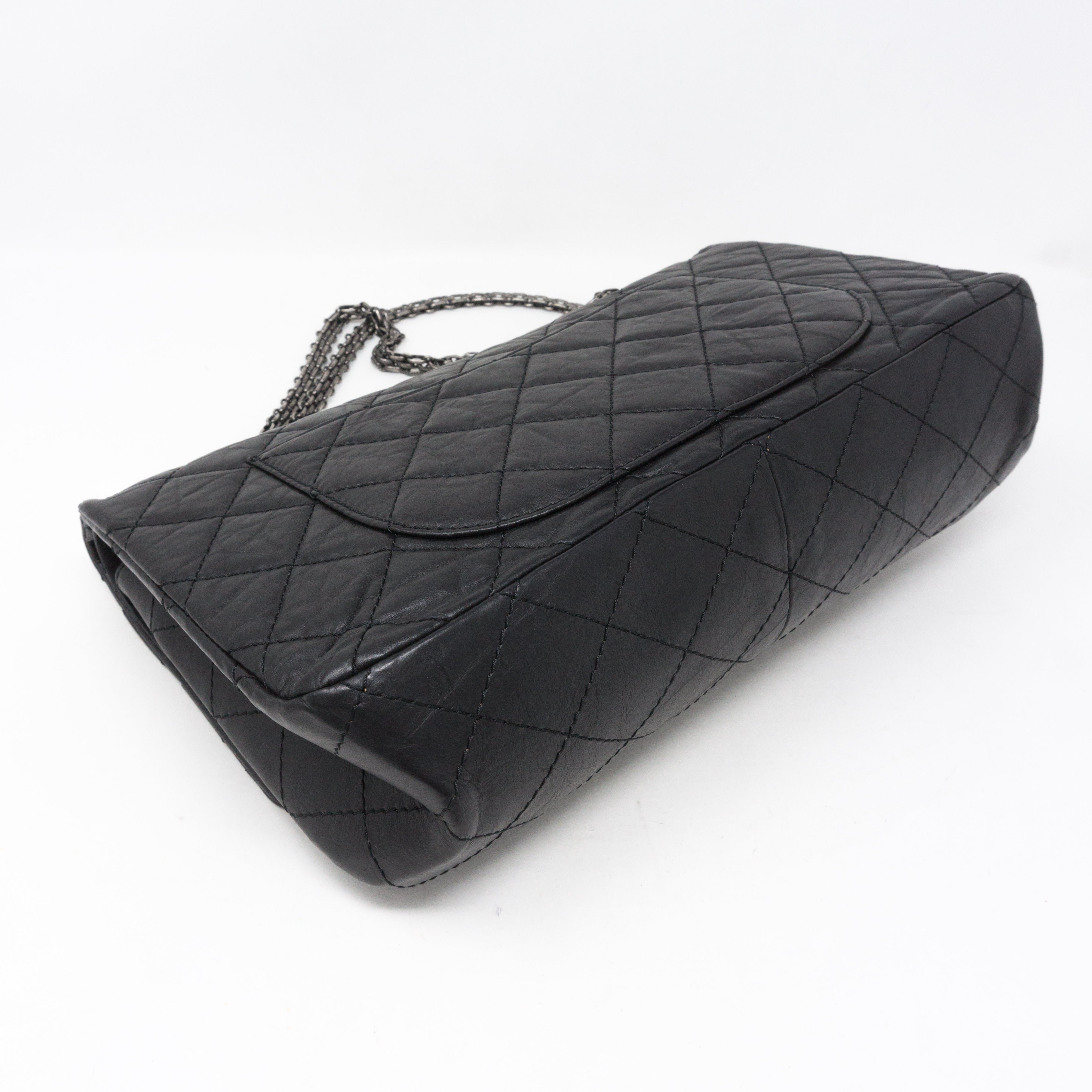 Reissue 2.55 227 Double Flap Bag Black Leather