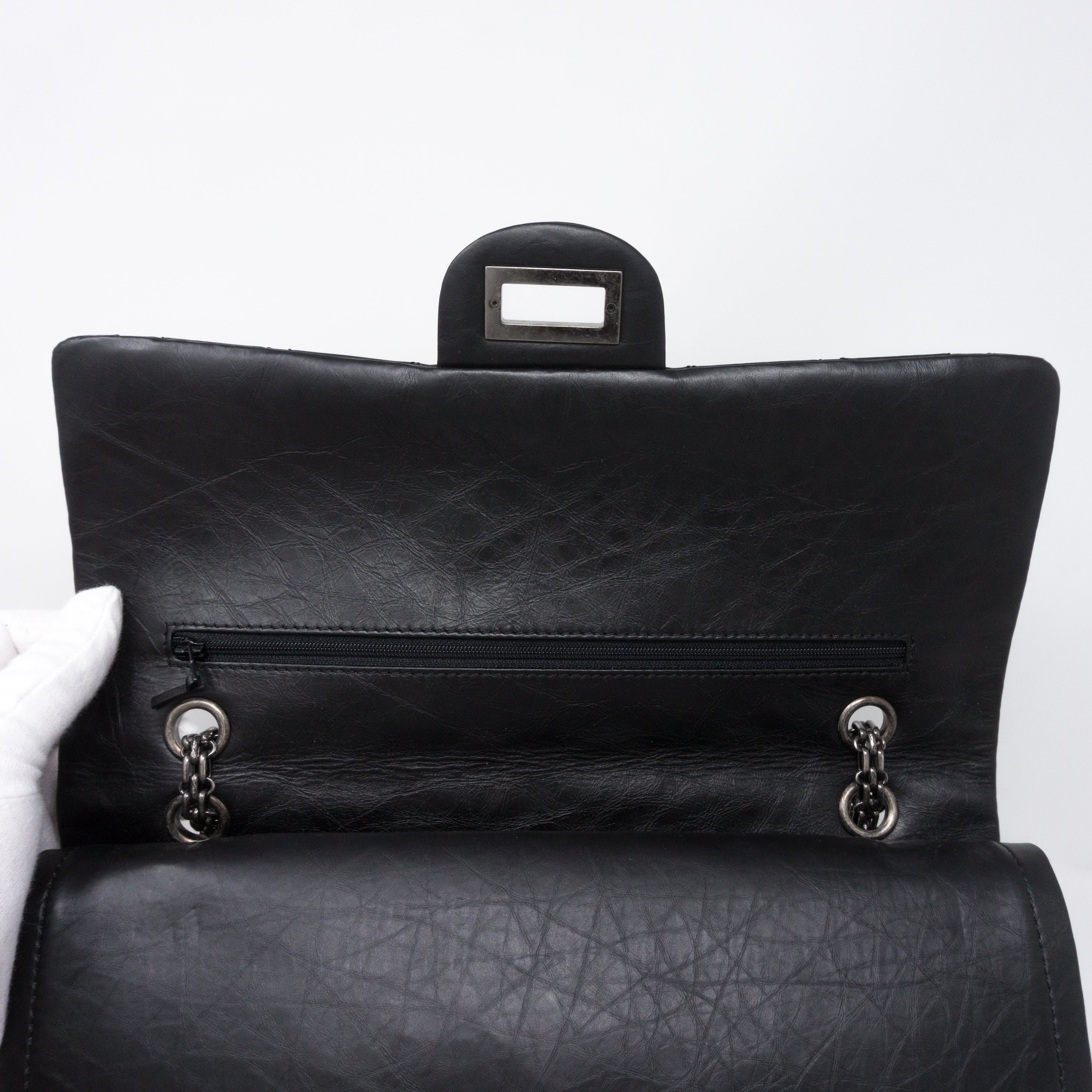 Reissue 2.55 227 Double Flap Bag Black Leather
