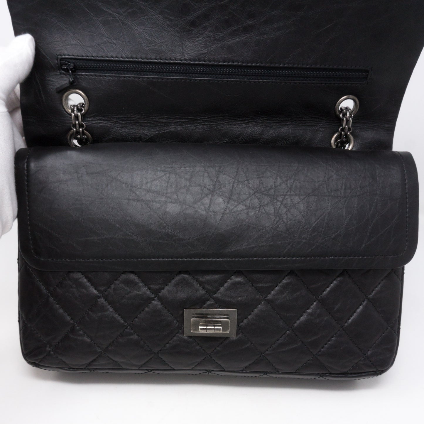 Reissue 2.55 227 Double Flap Bag Black Leather