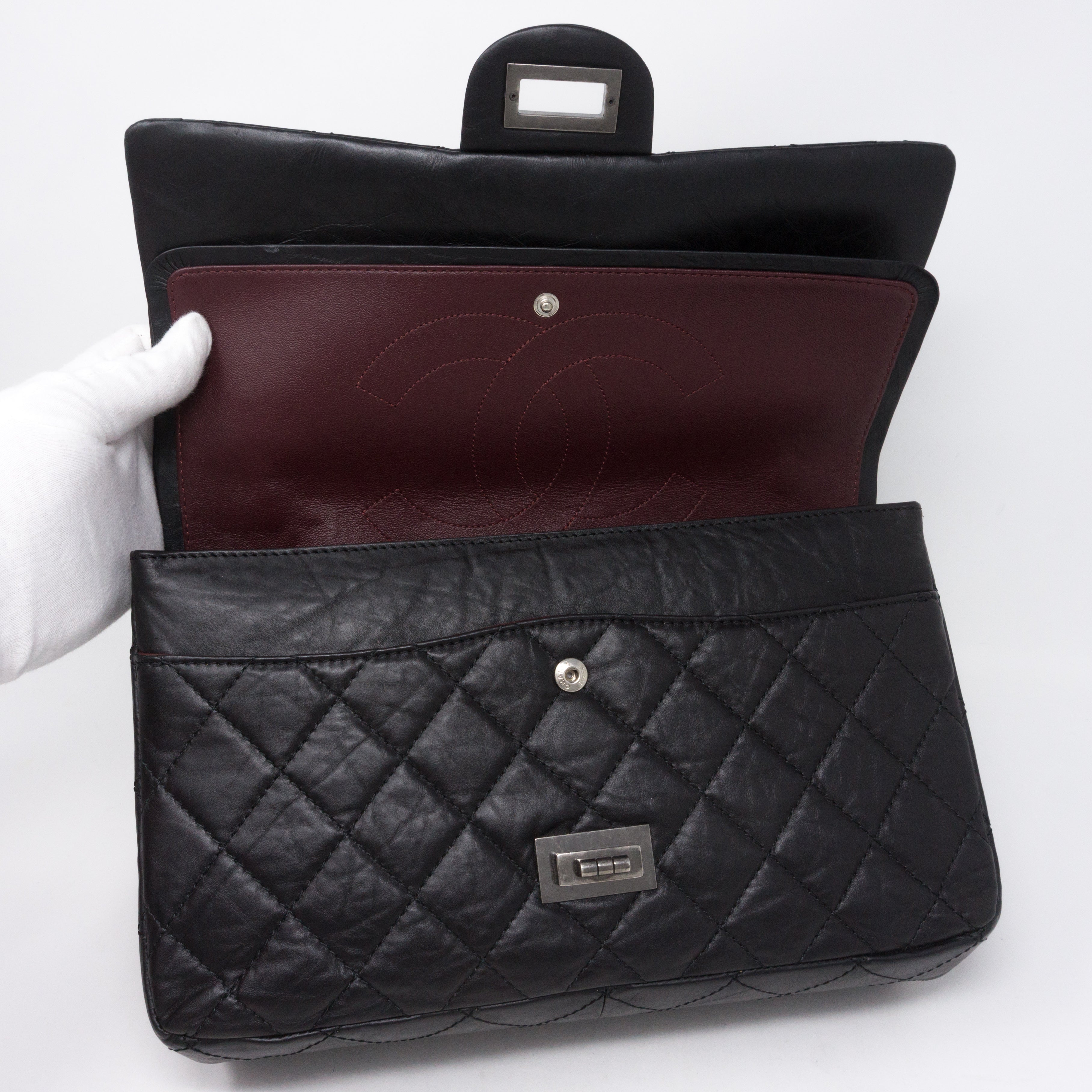 Reissue 2.55 227 Double Flap Bag Black Leather