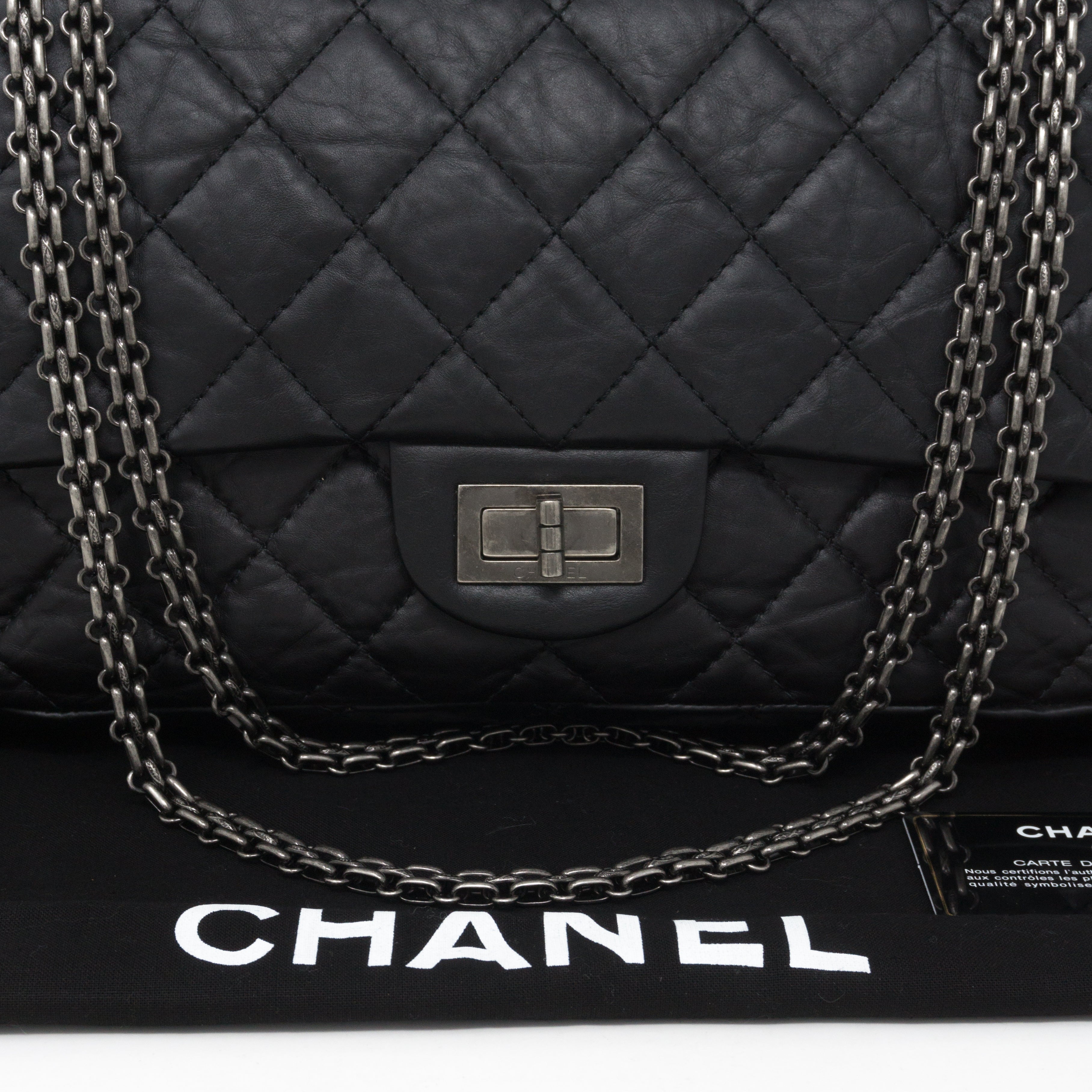 Reissue 2.55 227 Double Flap Bag Black Leather