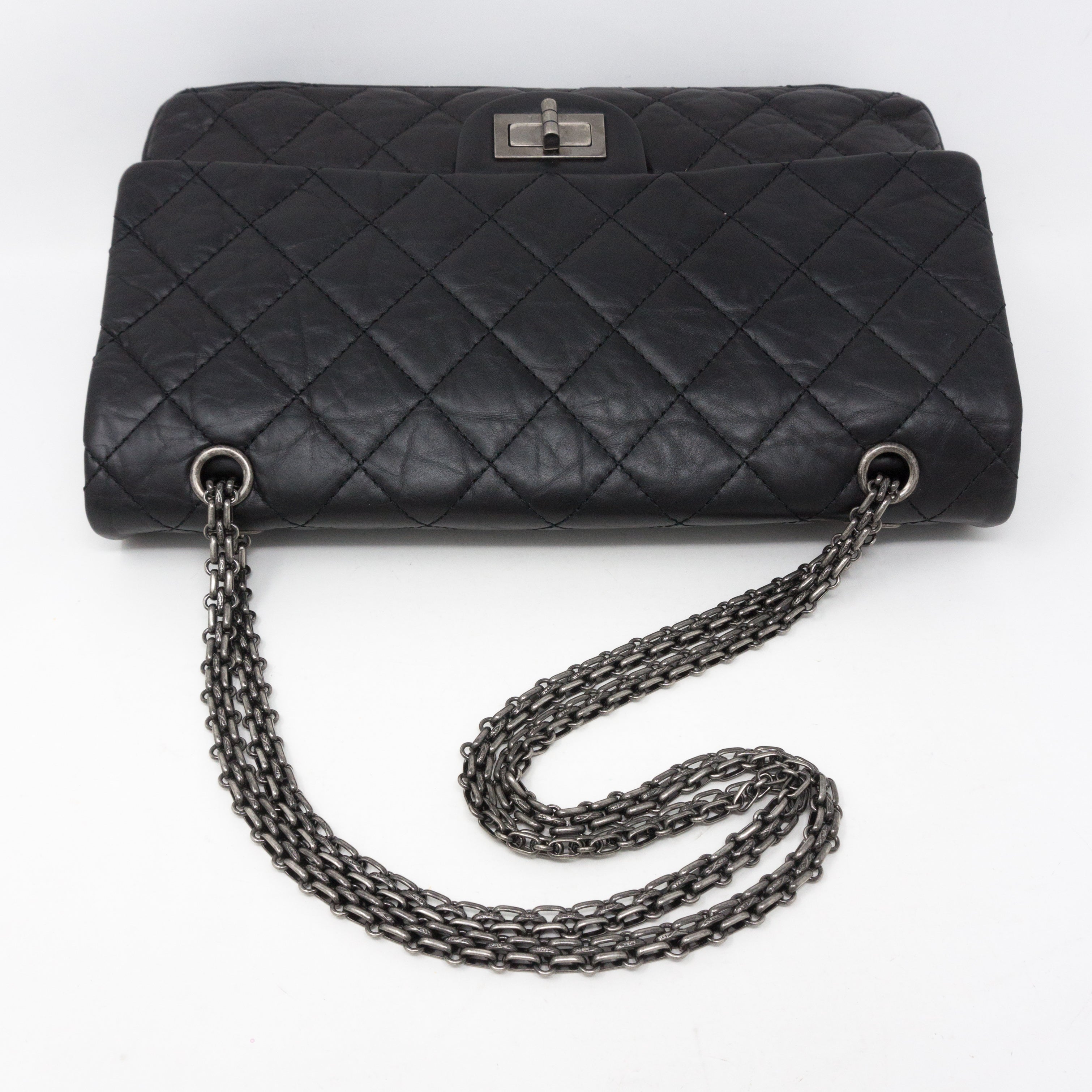 Reissue 2.55 227 Double Flap Bag Black Leather