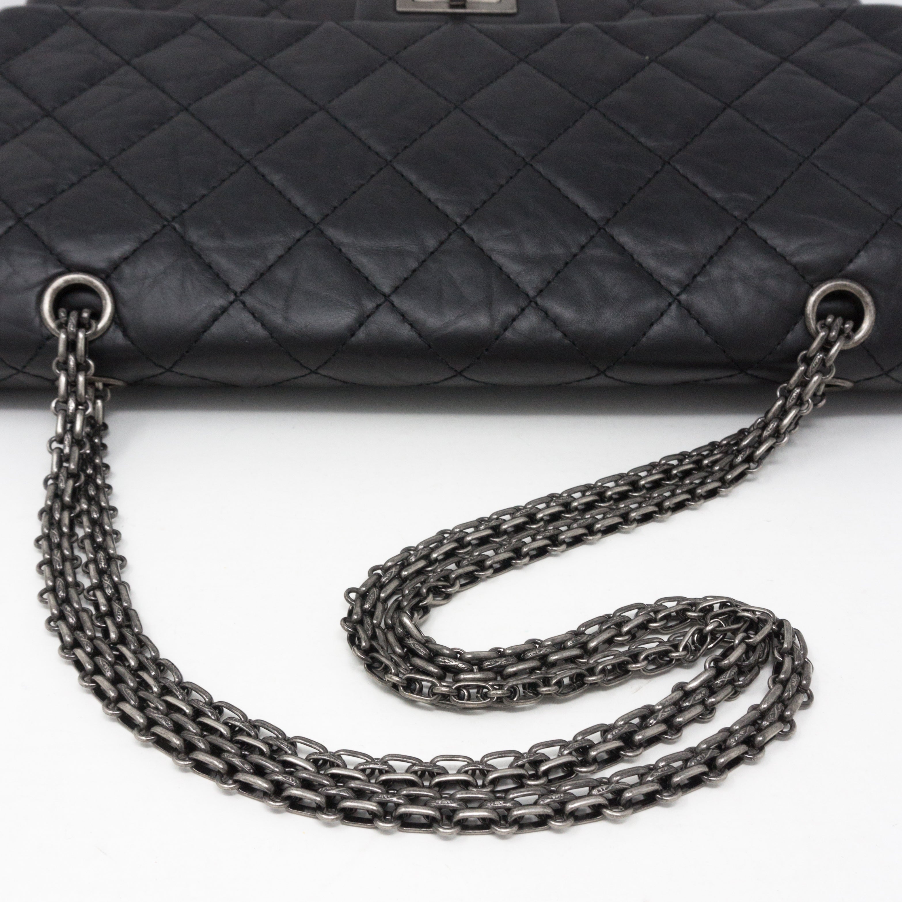 Reissue 2.55 227 Double Flap Bag Black Leather