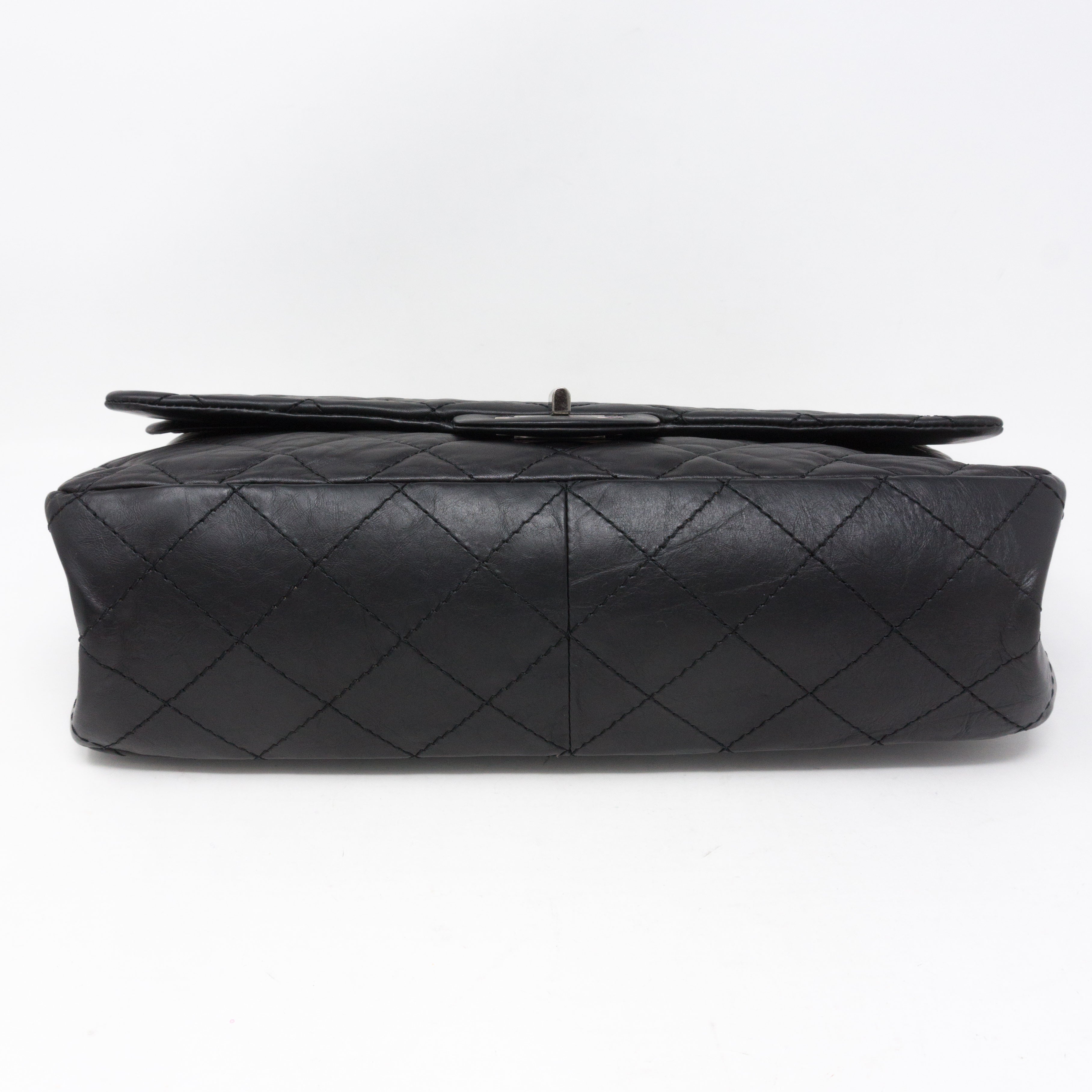 Reissue 2.55 227 Double Flap Bag Black Leather