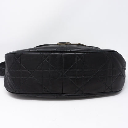 Cannage Quilted Black Leather Shoulder Bag