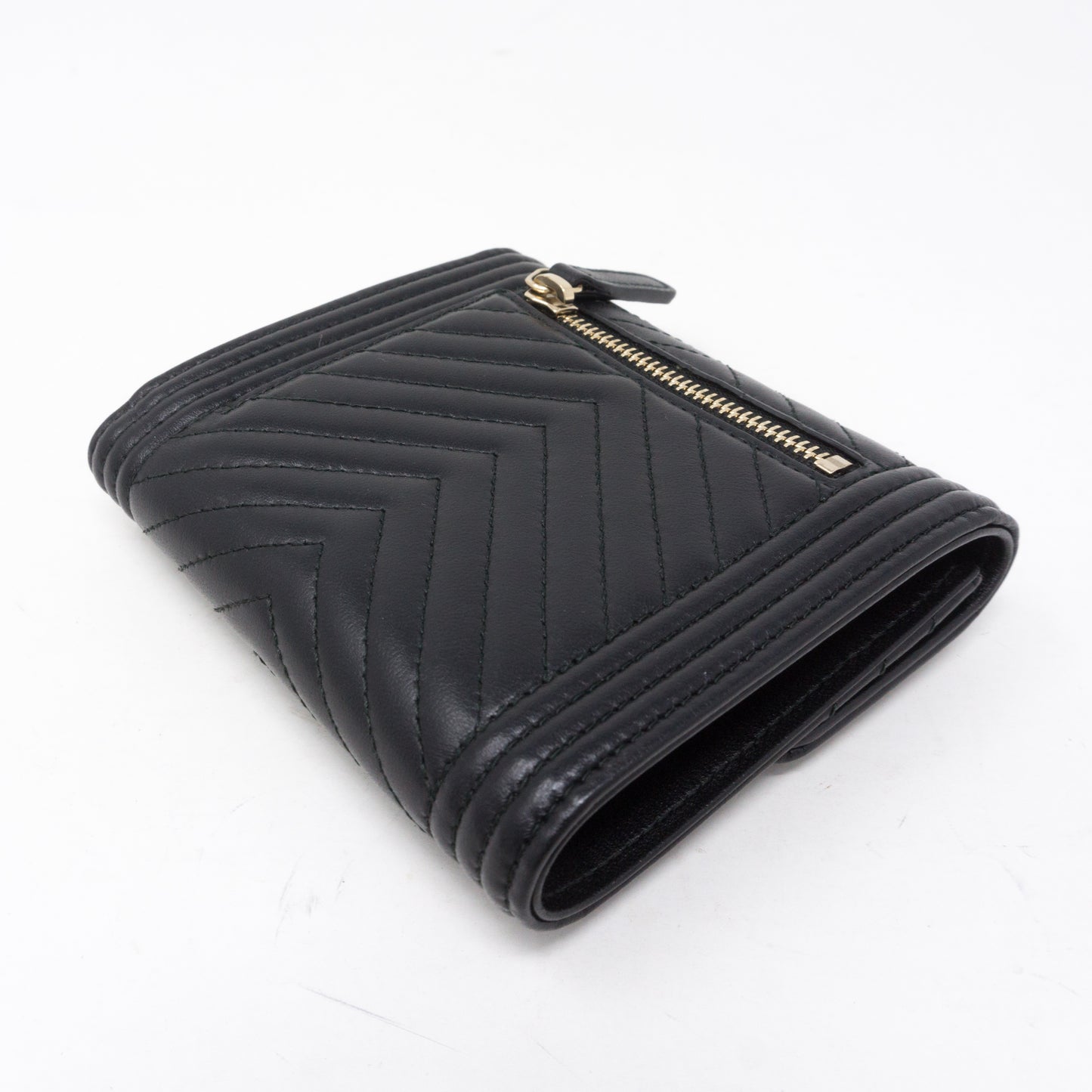 Small Classic Flap Boy Wallet Chevron Black Leather