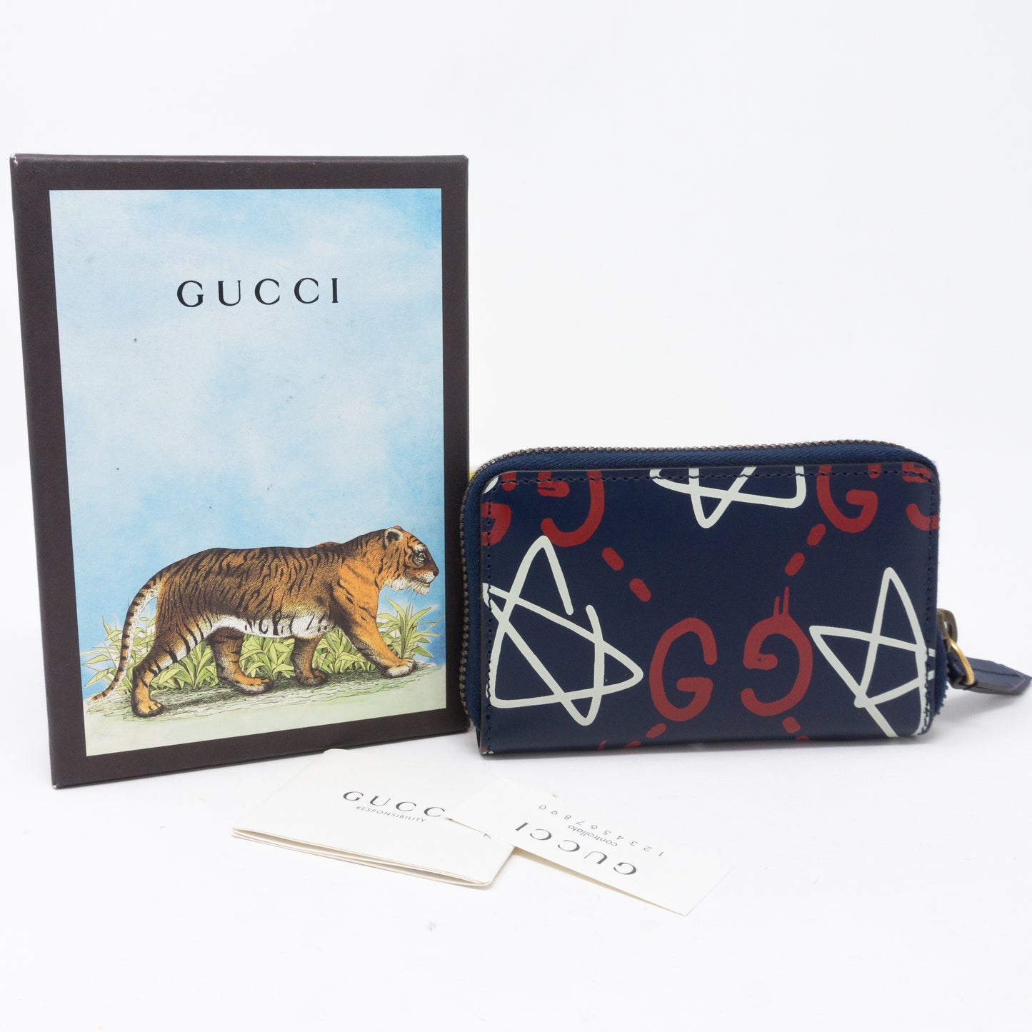 Zip Around Card Case Gucci Ghost Blue Leather