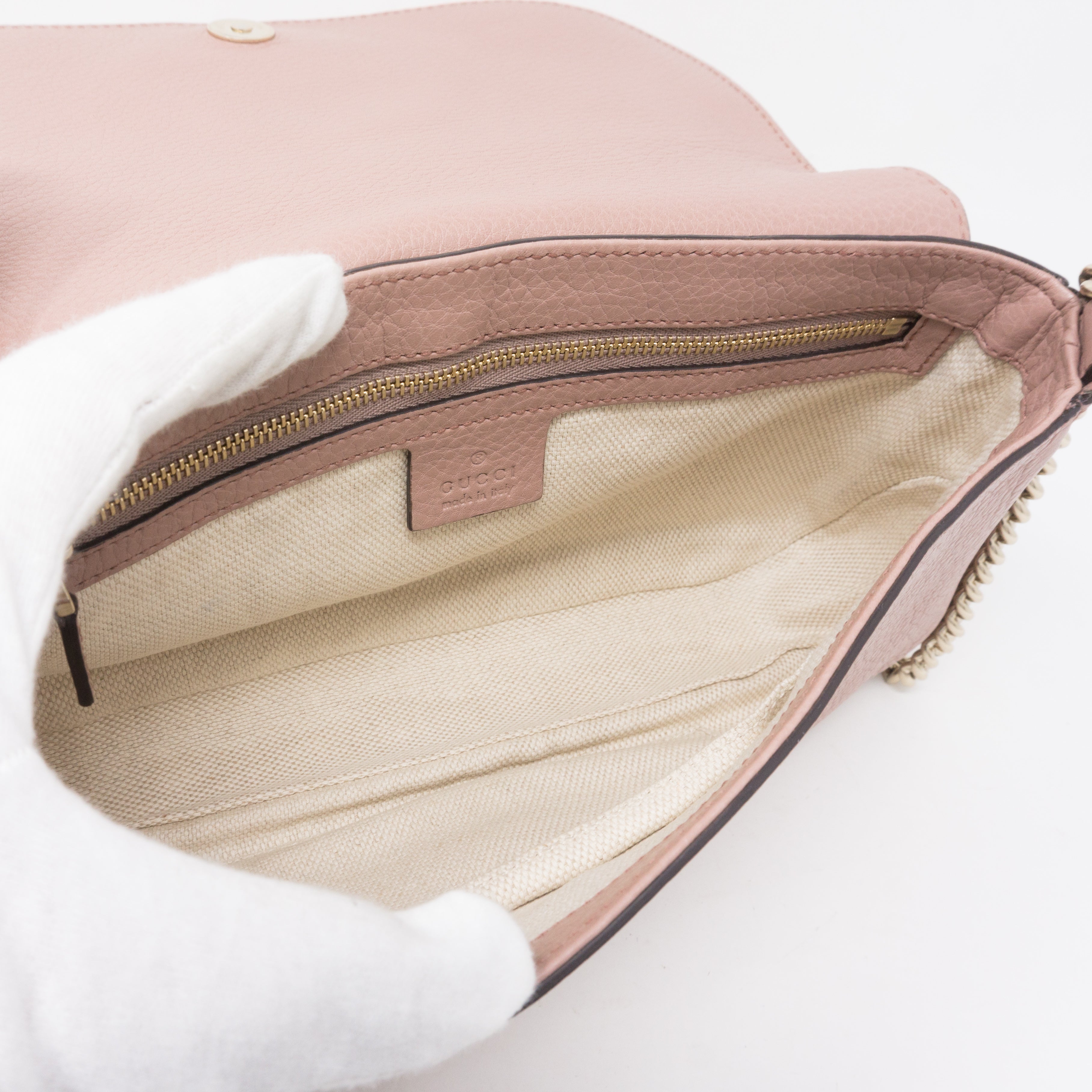 Soho Flap Chain Tassel Bag Dusty Pink Leather