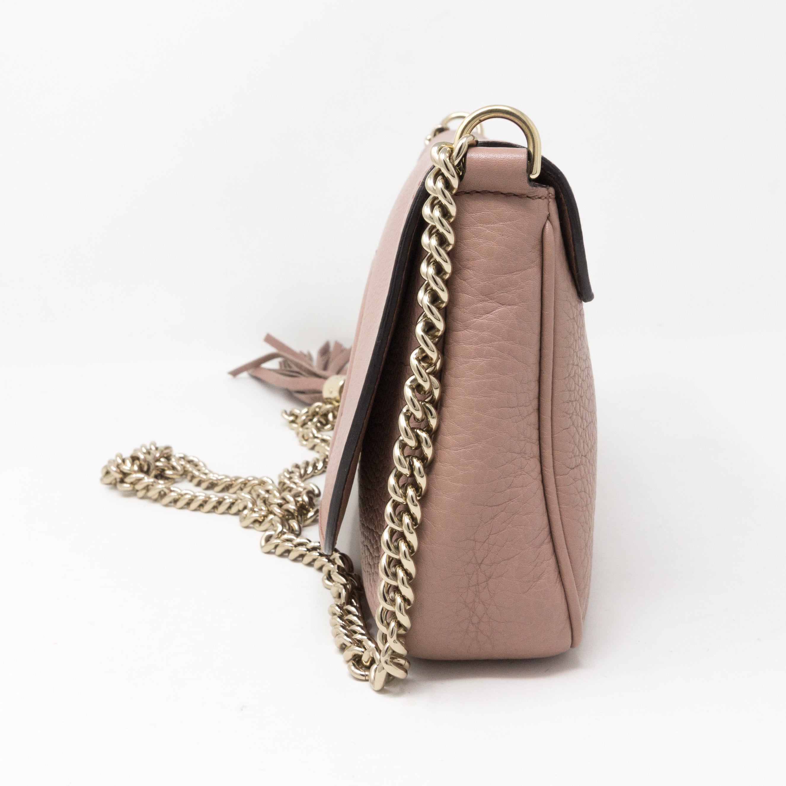Soho Flap Chain Tassel Bag Dusty Pink Leather