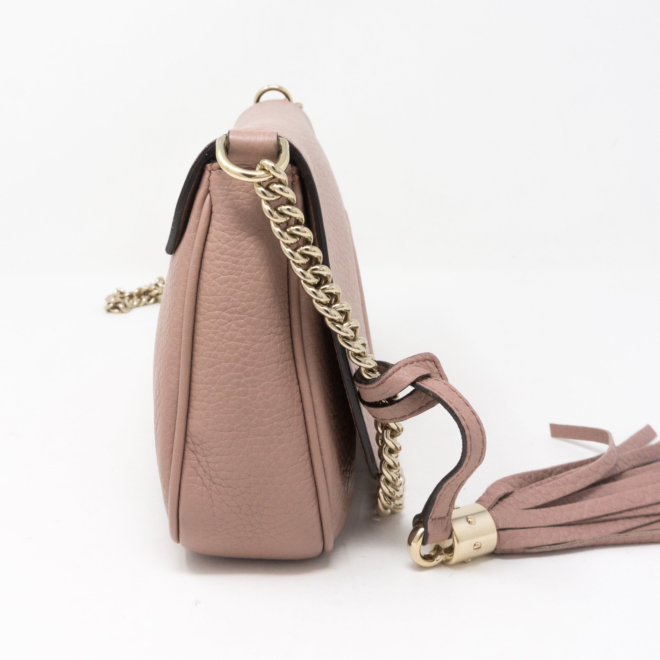 Soho Flap Chain Tassel Bag Dusty Pink Leather
