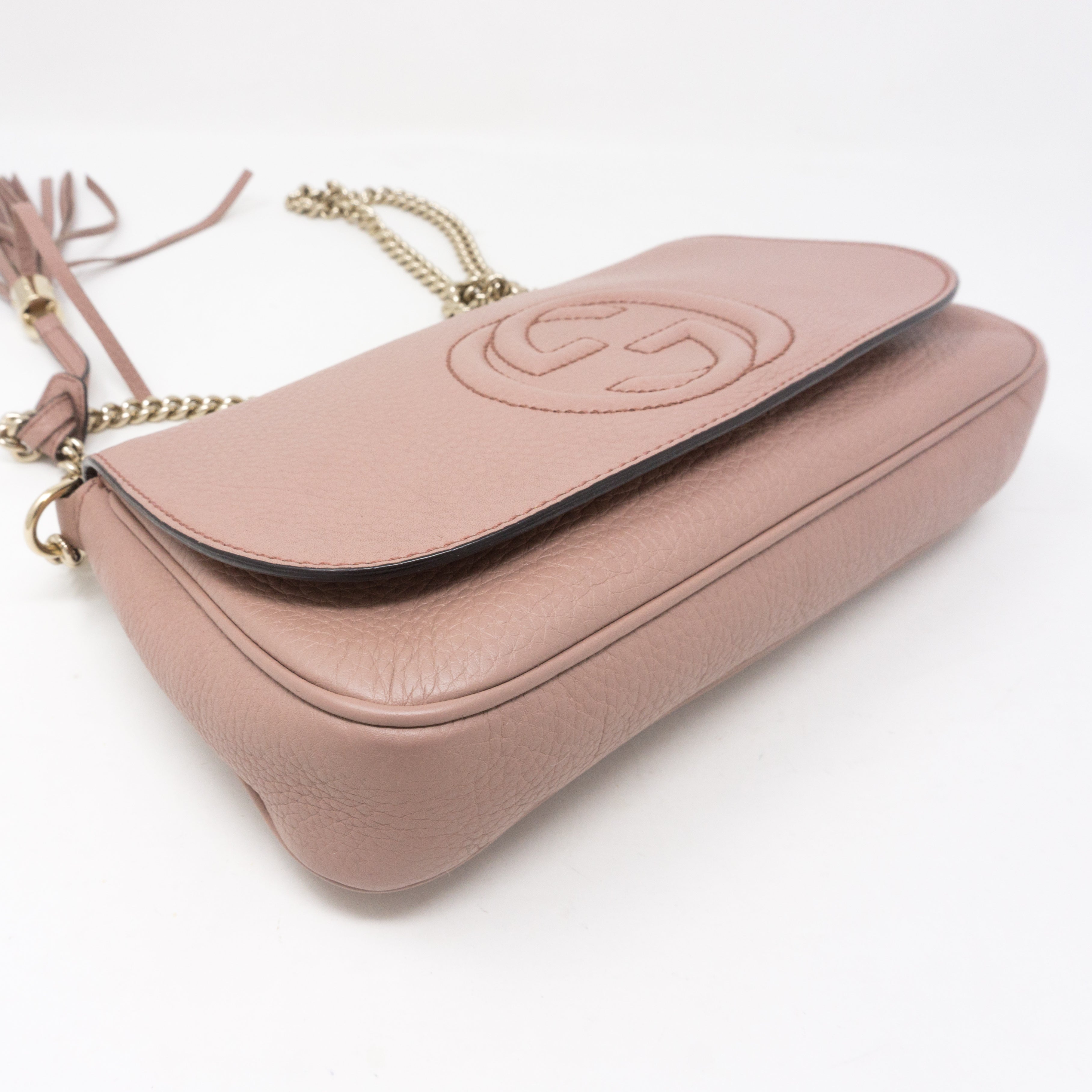 Soho Flap Chain Tassel Bag Dusty Pink Leather