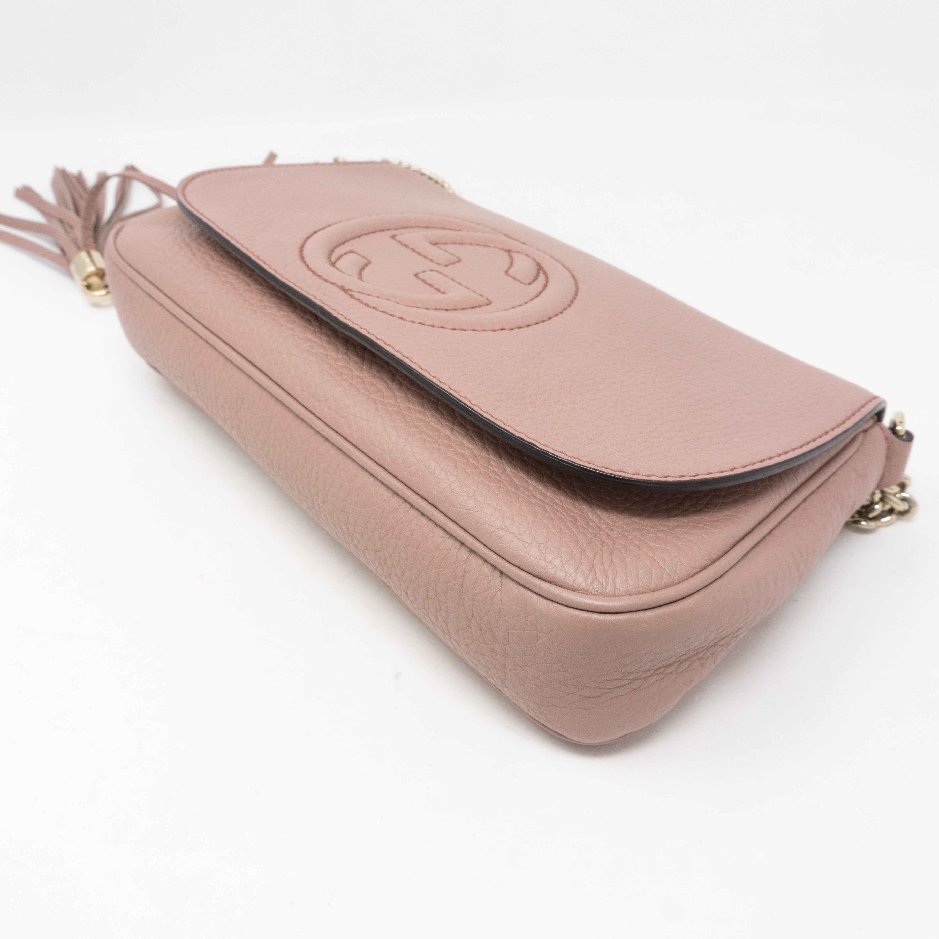 Soho Flap Chain Tassel Bag Dusty Pink Leather
