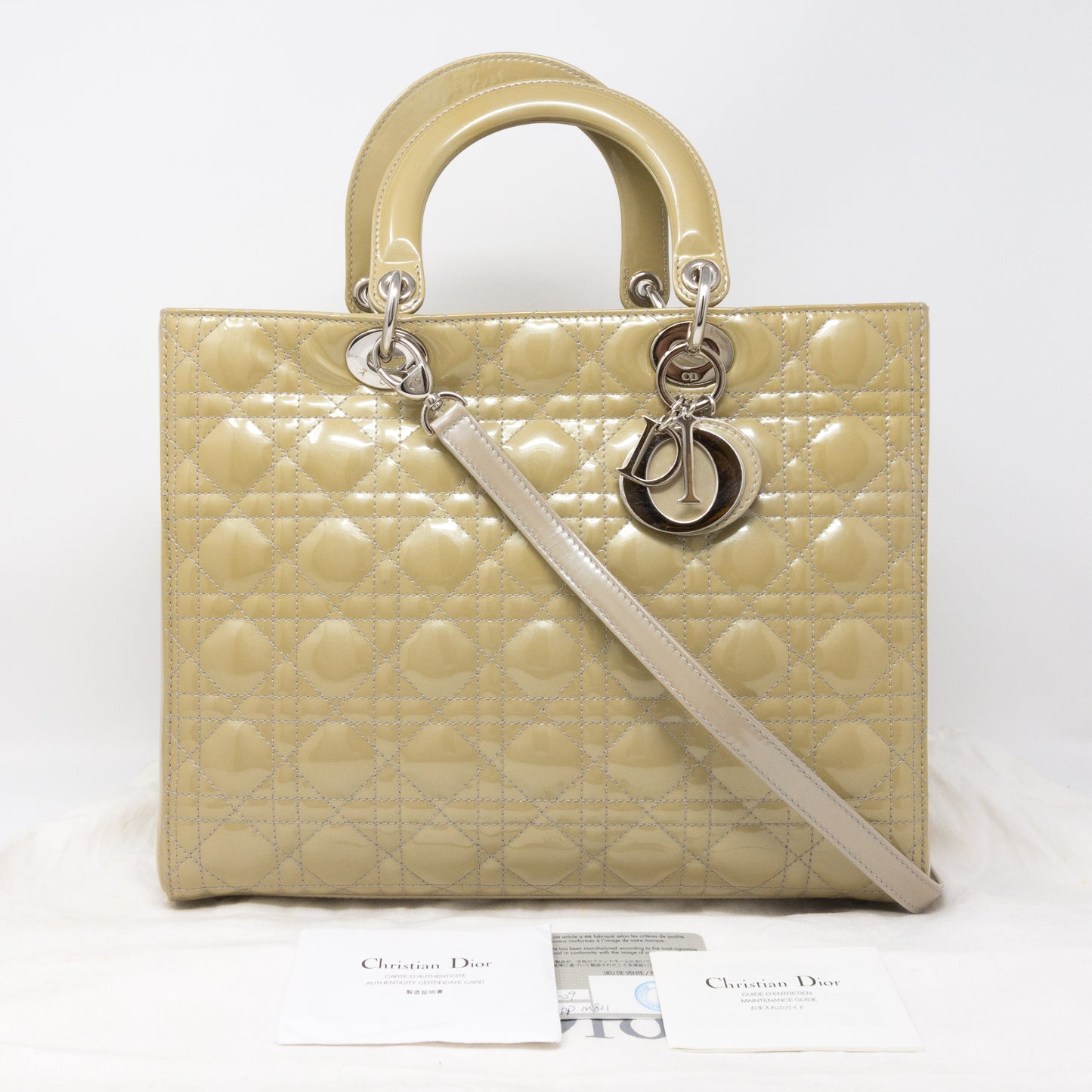 Lady Dior Large Beige Patent Leather
