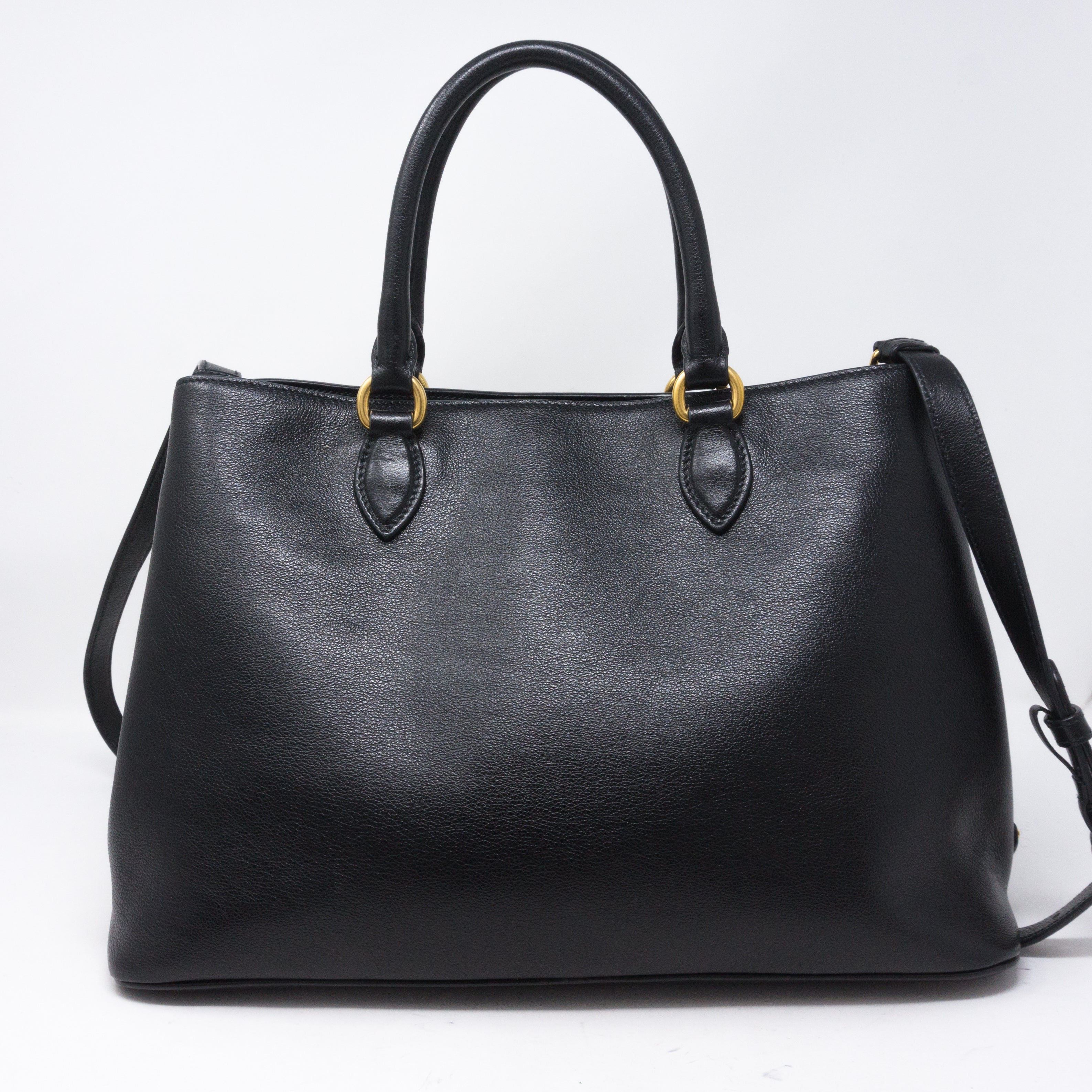 Two-way Handbag Black Leather