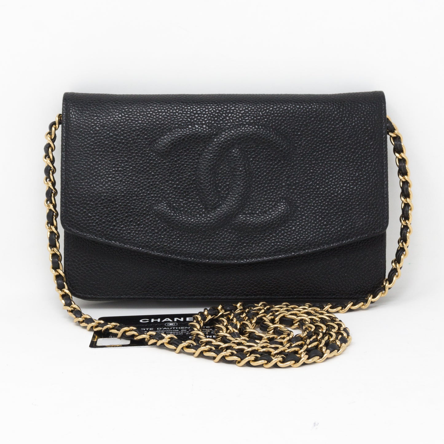 Timeless CC Wallet On Chain Black Caviar Leather