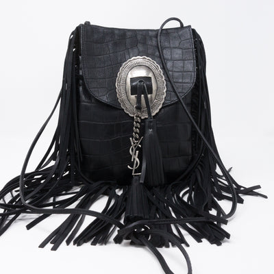Anita Fringed Flat Bag Black Leather