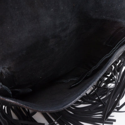 Anita Fringed Flat Bag Black Leather