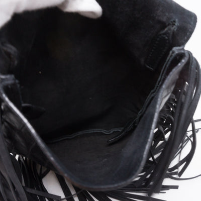 Anita Fringed Flat Bag Black Leather