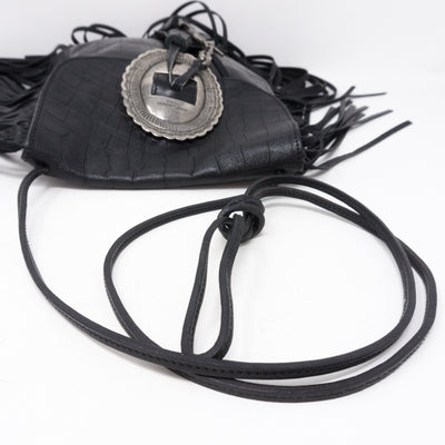 Anita Fringed Flat Bag Black Leather