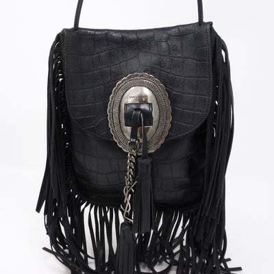 Anita Fringed Flat Bag Black Leather
