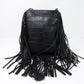 Anita Fringed Flat Bag Black Leather
