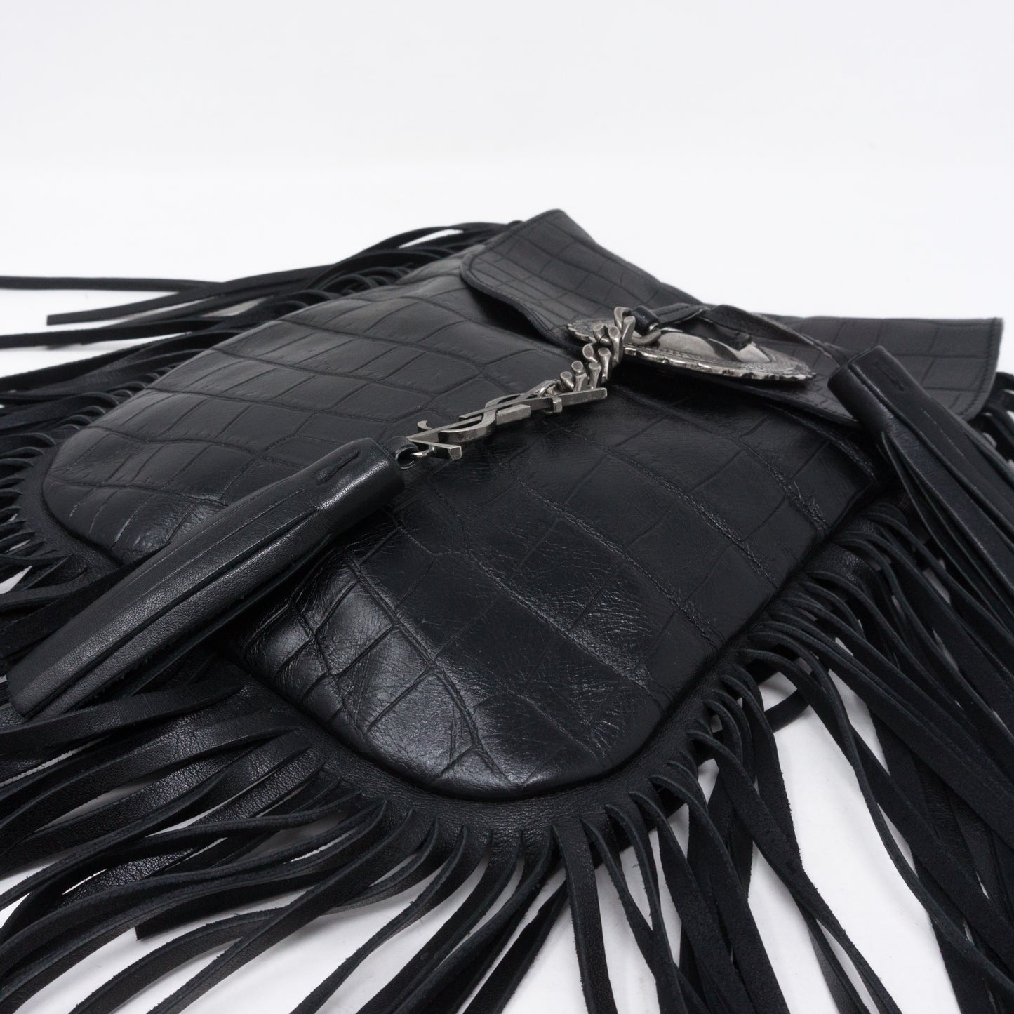 Anita Fringed Flat Bag Black Leather