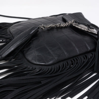 Anita Fringed Flat Bag Black Leather