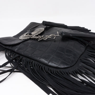 Anita Fringed Flat Bag Black Leather
