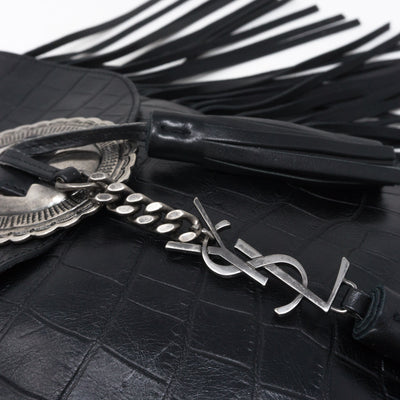 Anita Fringed Flat Bag Black Leather