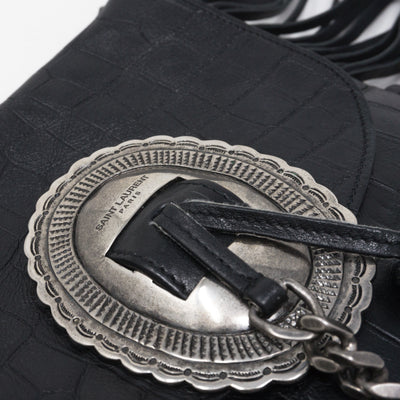 Anita Fringed Flat Bag Black Leather