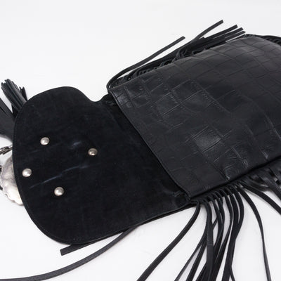 Anita Fringed Flat Bag Black Leather