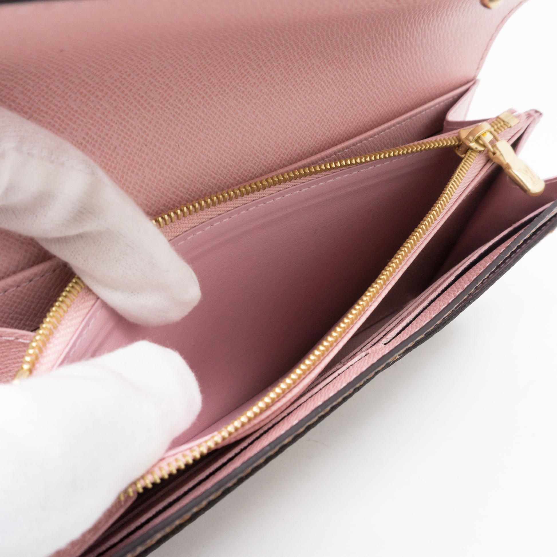 Louis Vuitton Damier Ebene Long Wallet -Crossbody with Pink Floral Appliques