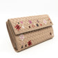 Trifold Wallet Embroidered Intrecciato Leather Beige