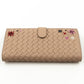 Trifold Wallet Embroidered Intrecciato Leather Beige