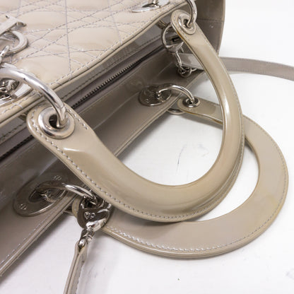 Lady Dior Large Pearl Grey Patent Leather