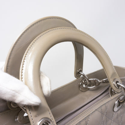 Lady Dior Large Pearl Grey Patent Leather