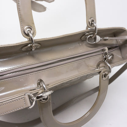 Lady Dior Large Pearl Grey Patent Leather