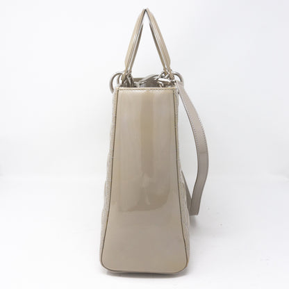 Lady Dior Large Pearl Grey Patent Leather