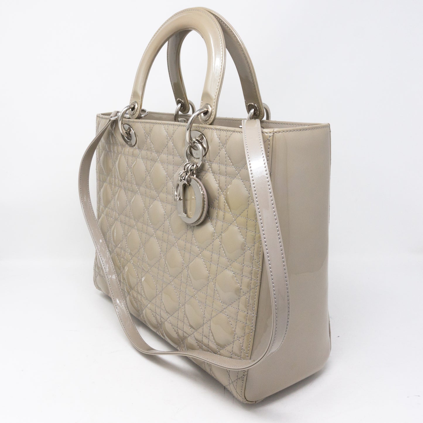 Lady Dior Large Pearl Grey Patent Leather