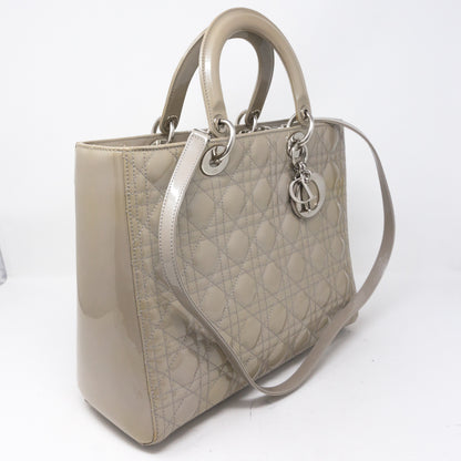 Lady Dior Large Pearl Grey Patent Leather