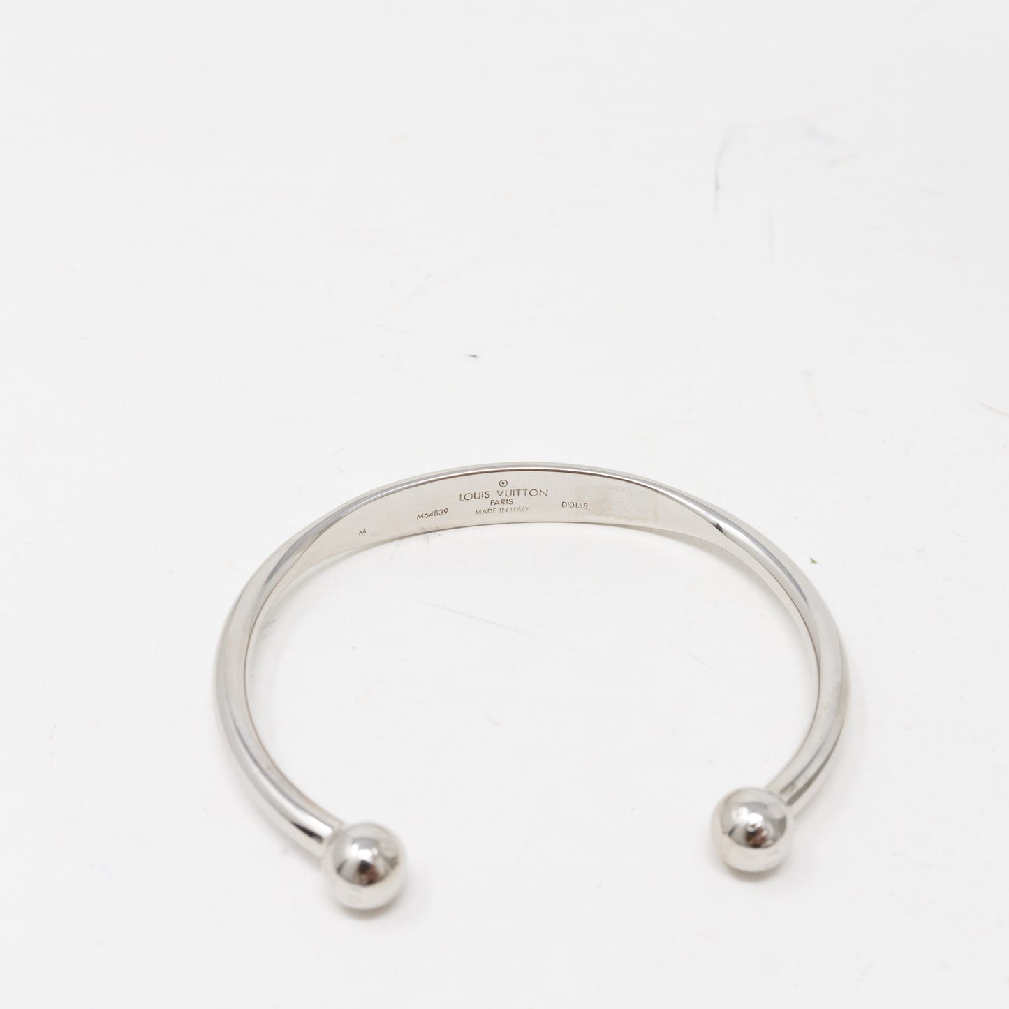 LOUIS VUITTON Monogram Jonc Bangle Bracelet Size M Silver Metal M64839 with  Box