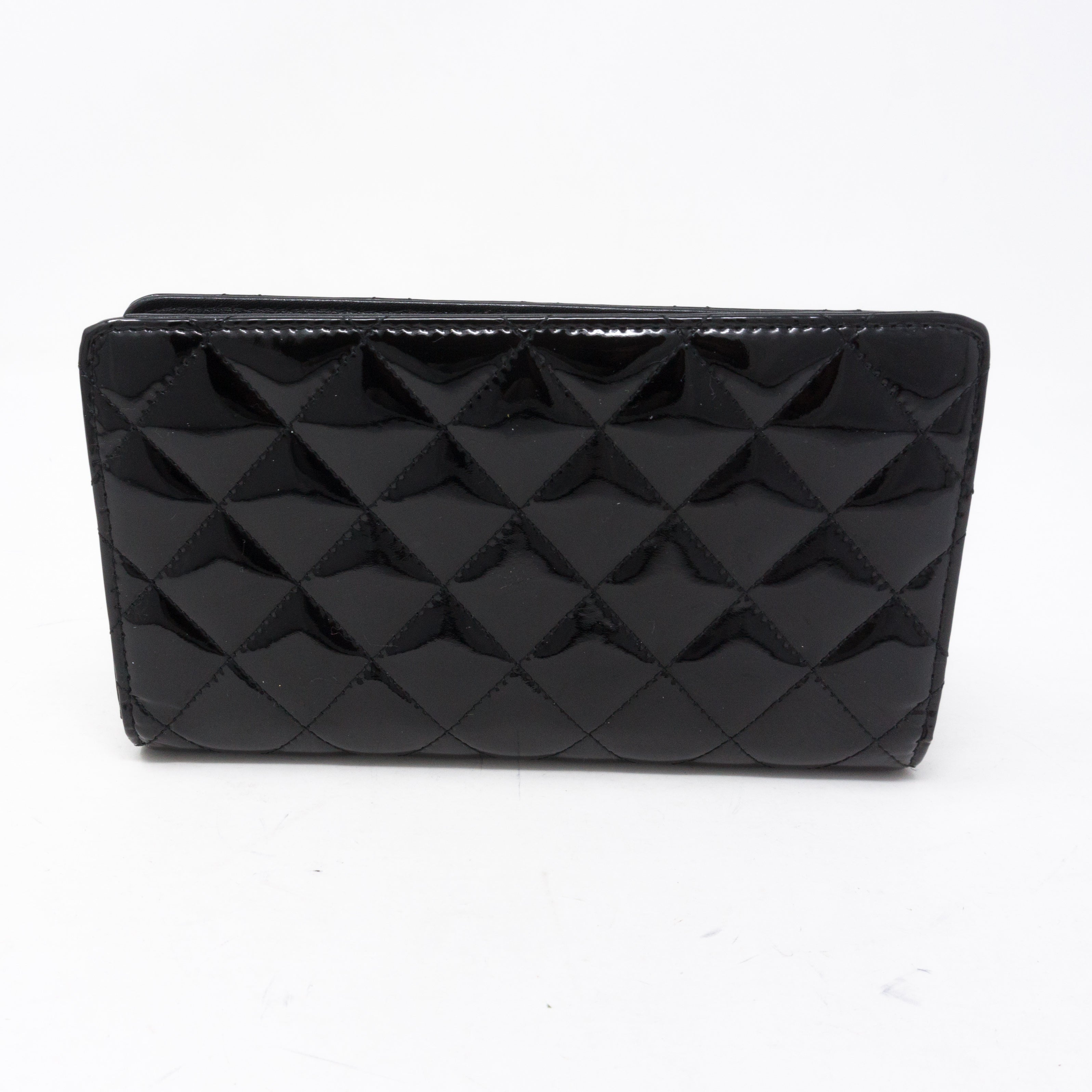 Classic Long Flap Wallet Black Patent Leather