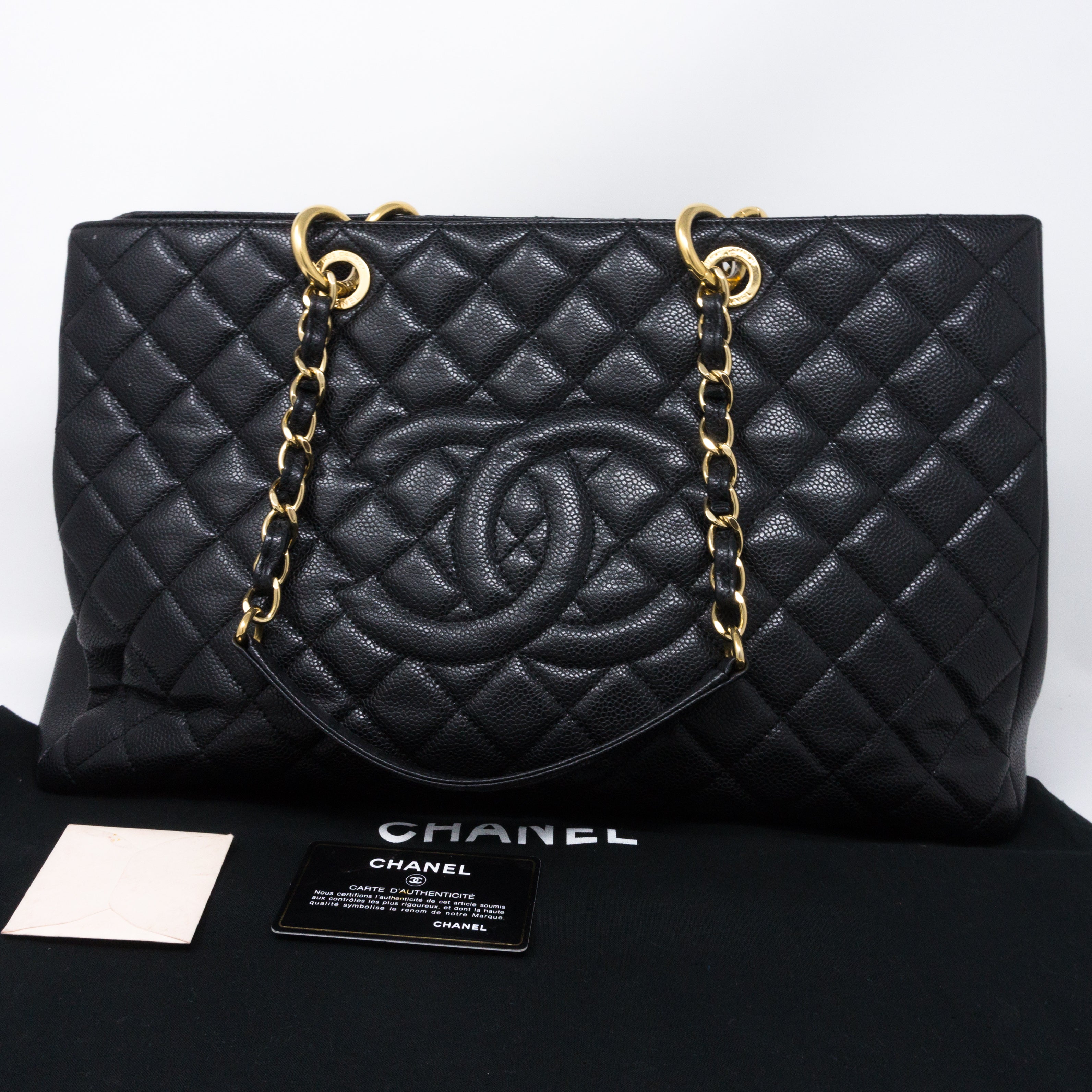 Chanel GST XL Grand Shopping Tote Black Caviar Gold Queen